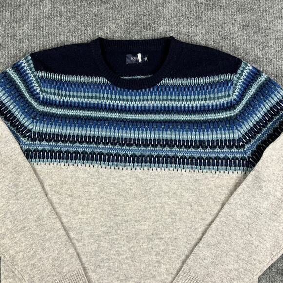 J. Crew Sweater Mens L Gray Blue Lambswool Nordic Fair Isle Knit Warm Casual - Picture 2 of 9
